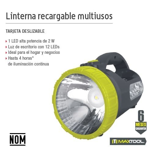 Linterna alta potencia compact light: led 3W + 12 led laterales (900 mAh) Maxtool - FERRETERÍA WITZI