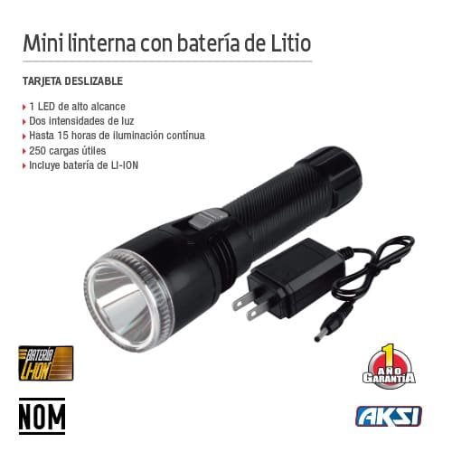 Linterna con bateria Litio: Led 1W (3000 mAh) Aksi - FERRETERÍA WITZI