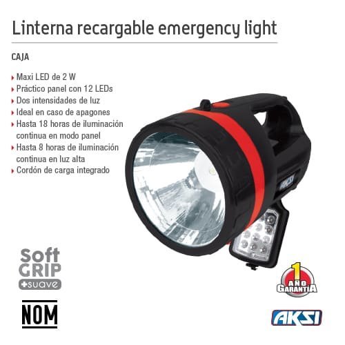 Linterna para apagones con led 2W + 12 leds laterales (2500 mAh) Aksi - FERRETERÍA WITZI