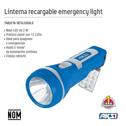 Linterna para apagones y emergency ligth: led 2W + 12 leds laterales (800 mAh) Aksi - FERRETERÍA WITZI