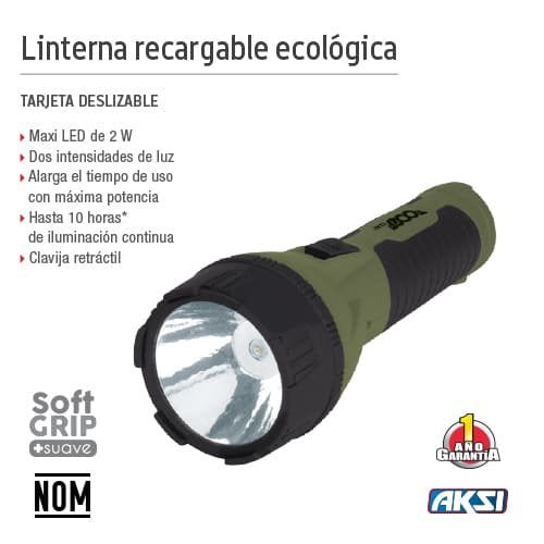 Linterna recargable ecologica con led 2W (700 mAh) soft touch Aksi - FERRETERÍA WITZI