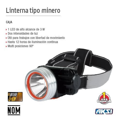 Linterna tipo Minero con batería ion Litio Aksi - FERRETERÍA WITZI