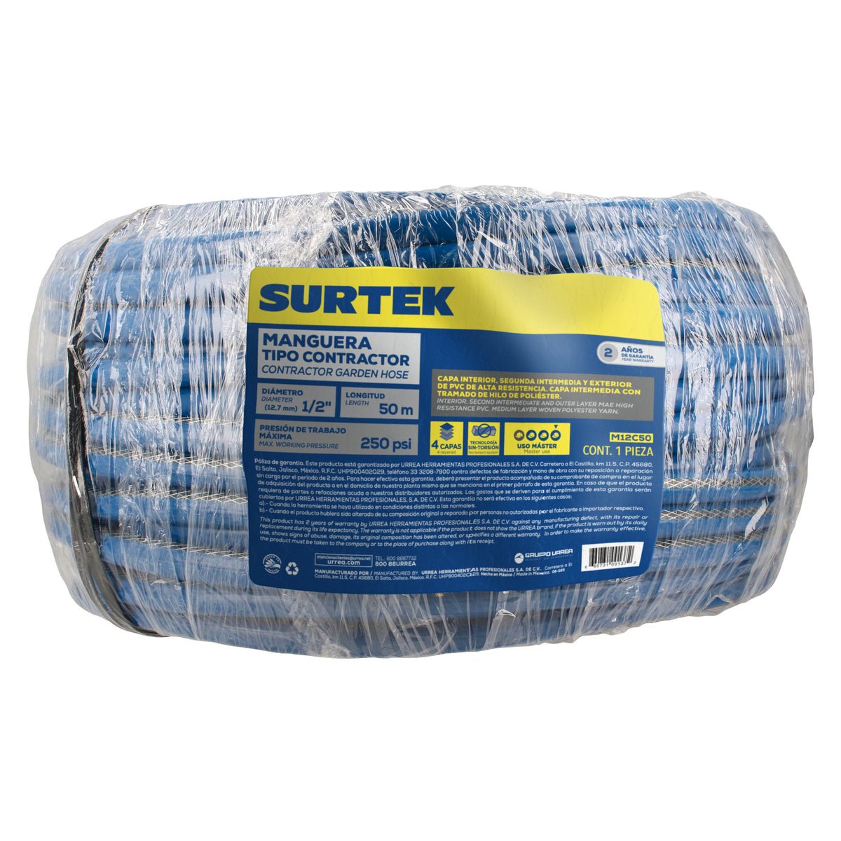 Manguera para jardín contractor con conector metálico 1/2", 50 m Surtek - FERRETERÍA WITZI