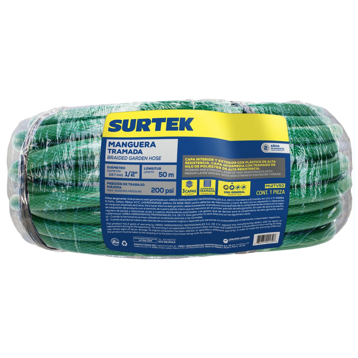 Manguera para jardín tramada con conector metálico 1/2", 50 m Surtek - FERRETERÍA WITZI