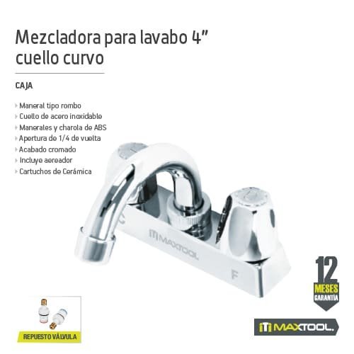 Mezcladora para lavabo 4" cuello curvo maneral tipo rombo, ABS y cuerpo laton Maxtool - FERRETERÍA WITZI