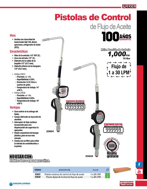 Pistola de control de flujo de aceite digital Urrea - FERRETERÍA WITZI