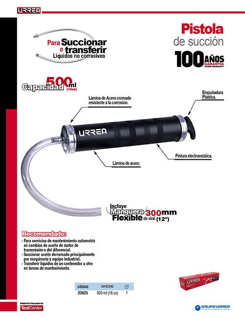 Pistola de succión, capacidad 500 ml Urrea - FERRETERÍA WITZI