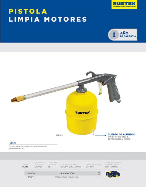 Pistola limpia motores 1000 ml Surtek - FERRETERÍA WITZI