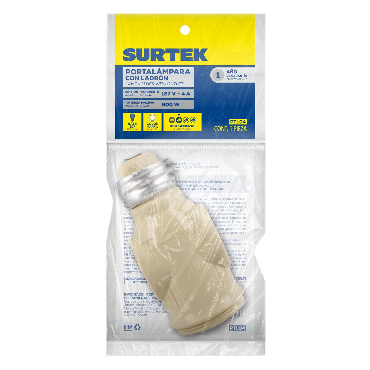 Portalámpara con ladrón, color marfil Surtek - FERRETERÍA WITZI