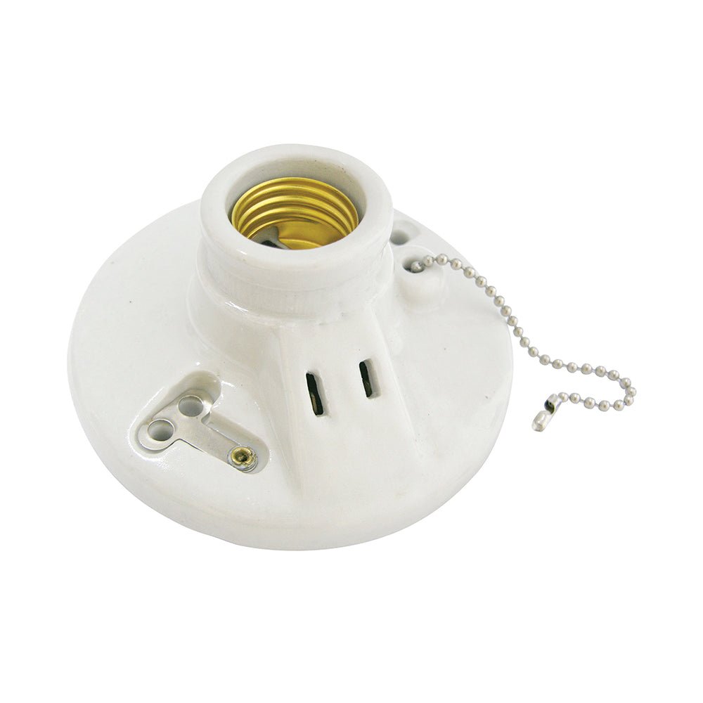 Portalámpara doble redonda de porcelana con cadena para techo 4.5" Surtek - FERRETERÍA WITZI