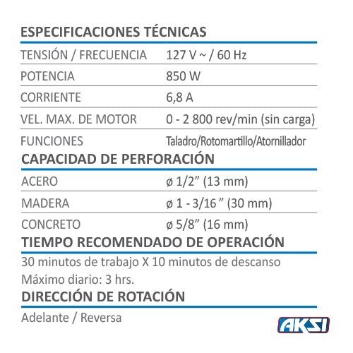 Rotomartillo 850W de 1/2" - PRO Aksi - FERRETERÍA WITZI