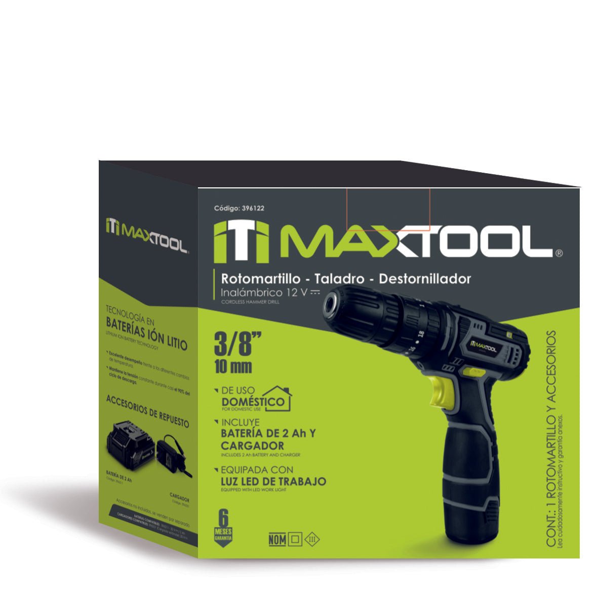 Rotomartillo inalámbrico compacto de 3/8"" / 12V - 2 Ah MX Maxtool - FERRETERÍA WITZI