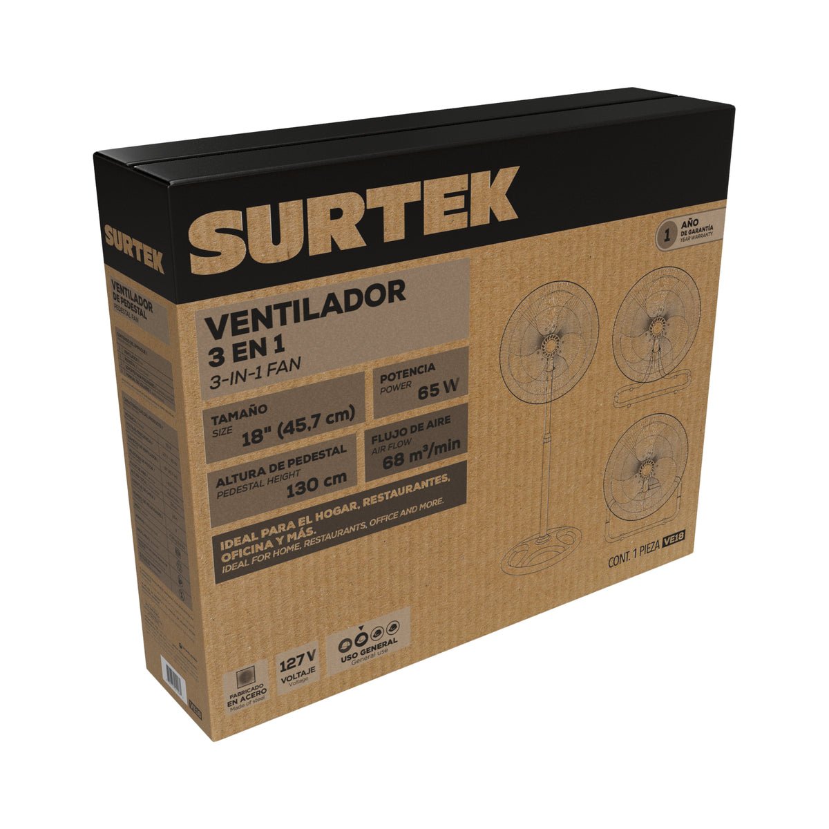Ventilador 3 en 1, 3 velocidades, 18" Surtek - FERRETERÍA WITZI