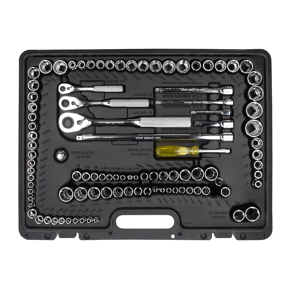 Juego De 99 Dados Y Accesorios Combinados 1/4" a 1/2", Urrea