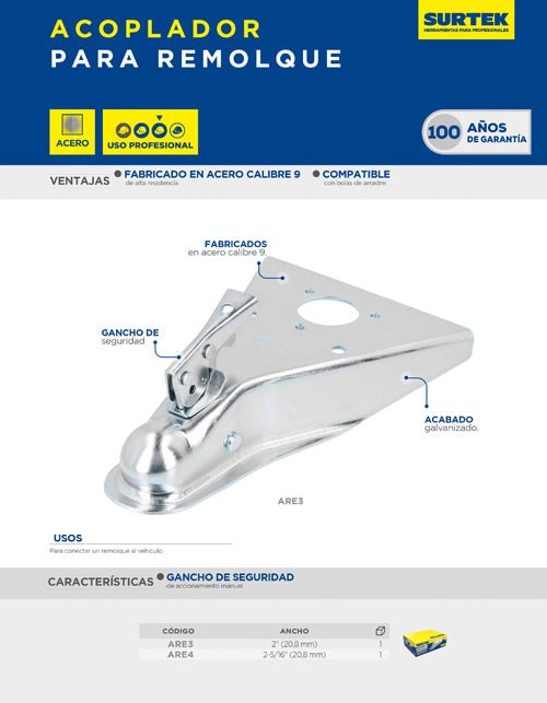 Acoplador para remolque 2-5/16" Surtek - FERRETERÍA WITZI
