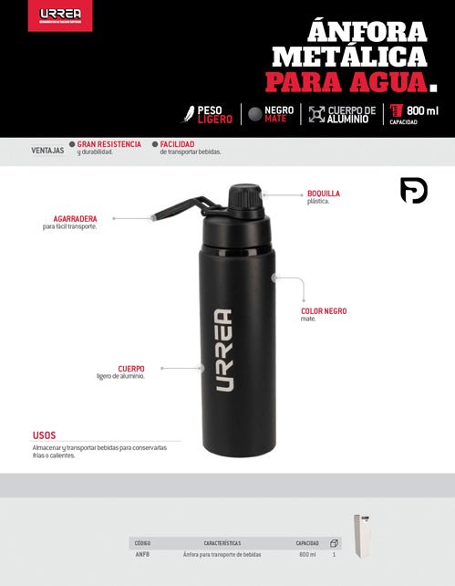 Anfora de Aluminio para agua 800 ml Urrea - FERRETERÍA WITZI