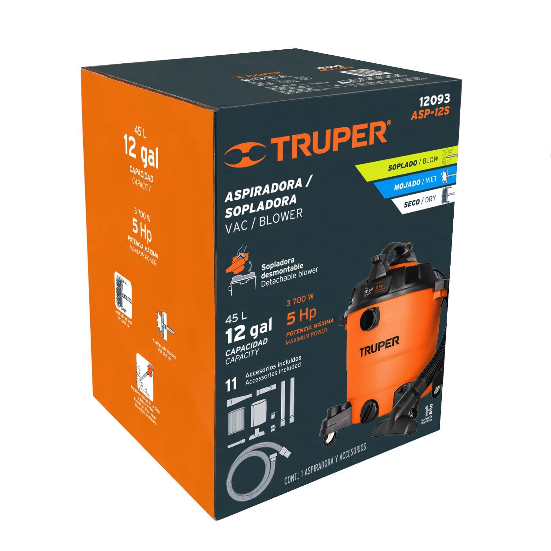 Aspiradora/Sopladora de Sólidos y Líquidos 12 gal, Plástica - FERRETERÍA WITZI