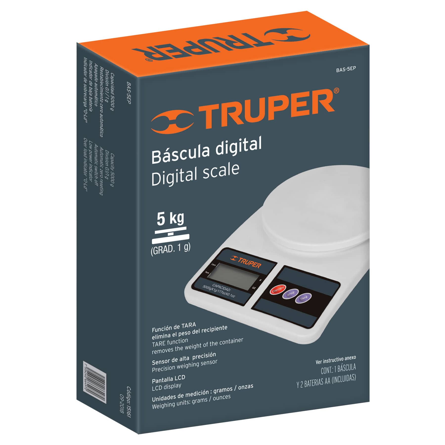 Báscula Digital Para Cocina, Plástico, Pretul.