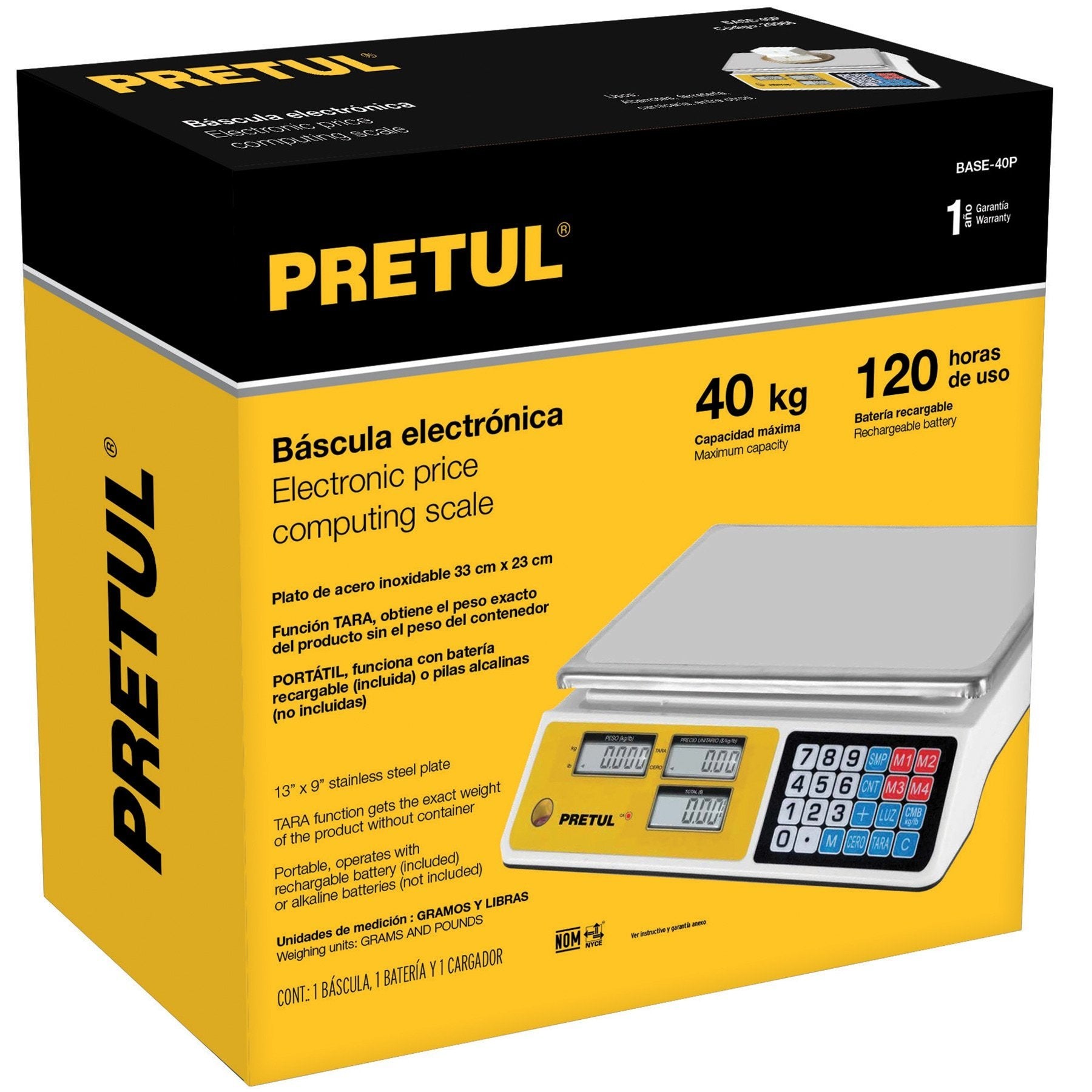 Báscula Electrónica Multifunciones Capacidad 40kg, Pretul