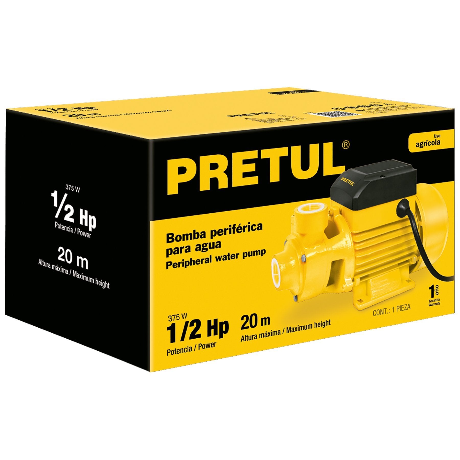 Bomba Eléctrica Periférica Para Agua, 1/2HP, Pretul