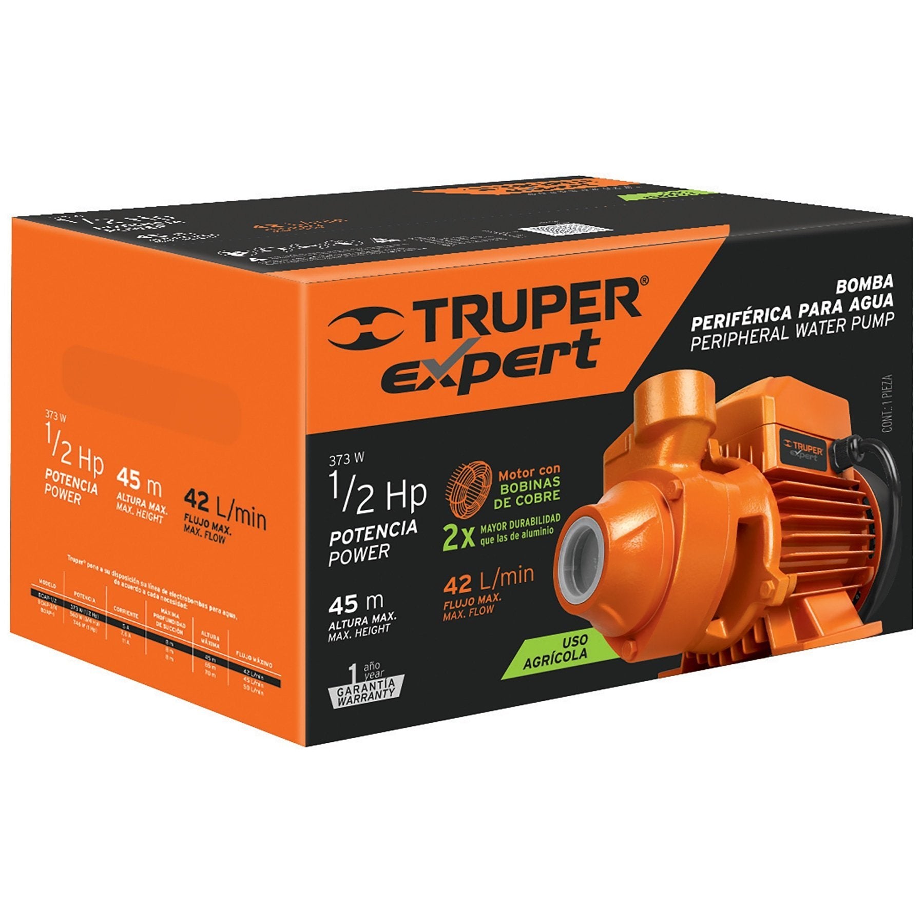 Bomba Eléctrica Periférica Para Agua 1/2HP, Truper