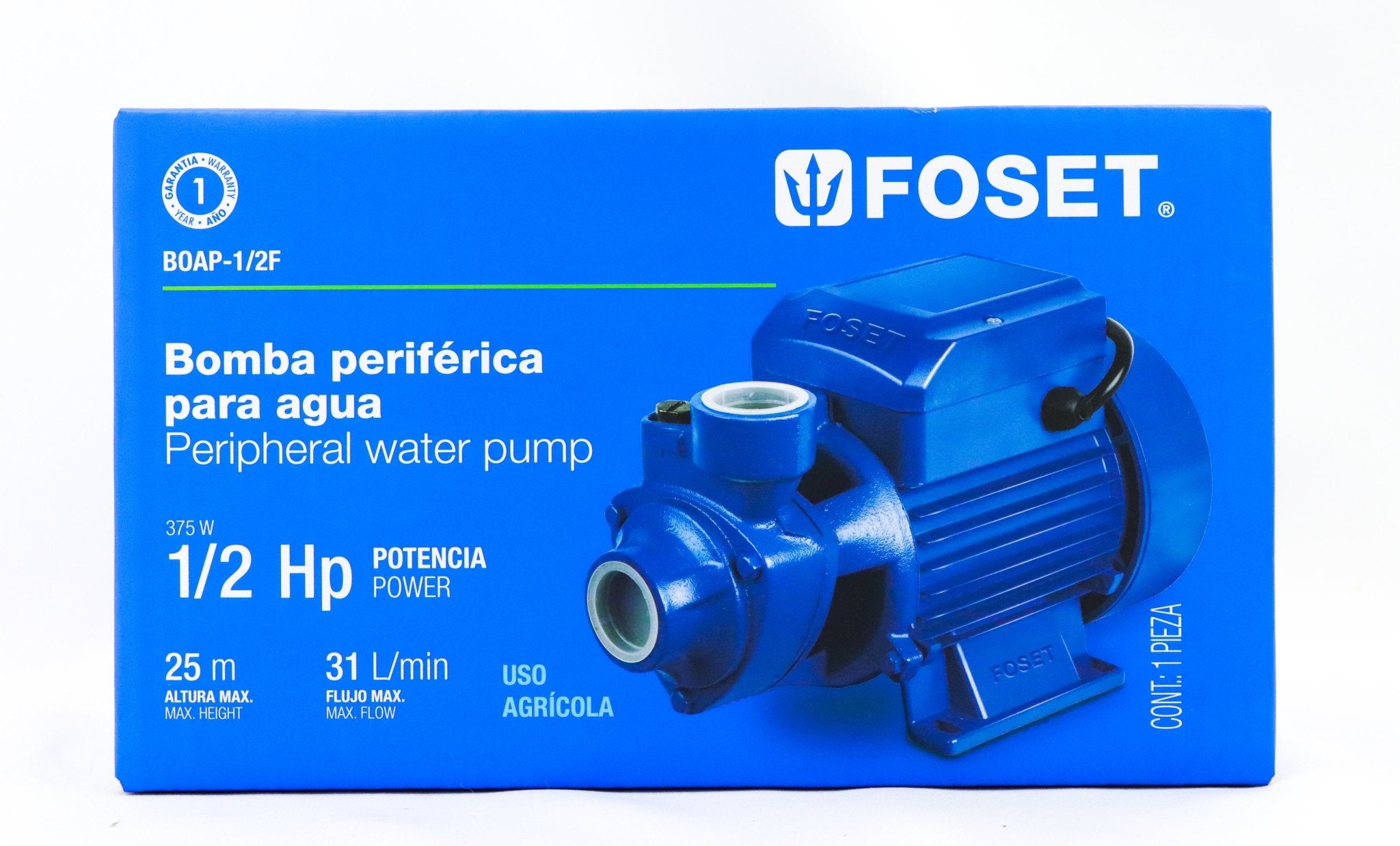 Bomba Eléctrica Periférica Para Agua De 1/2 HP, Foset