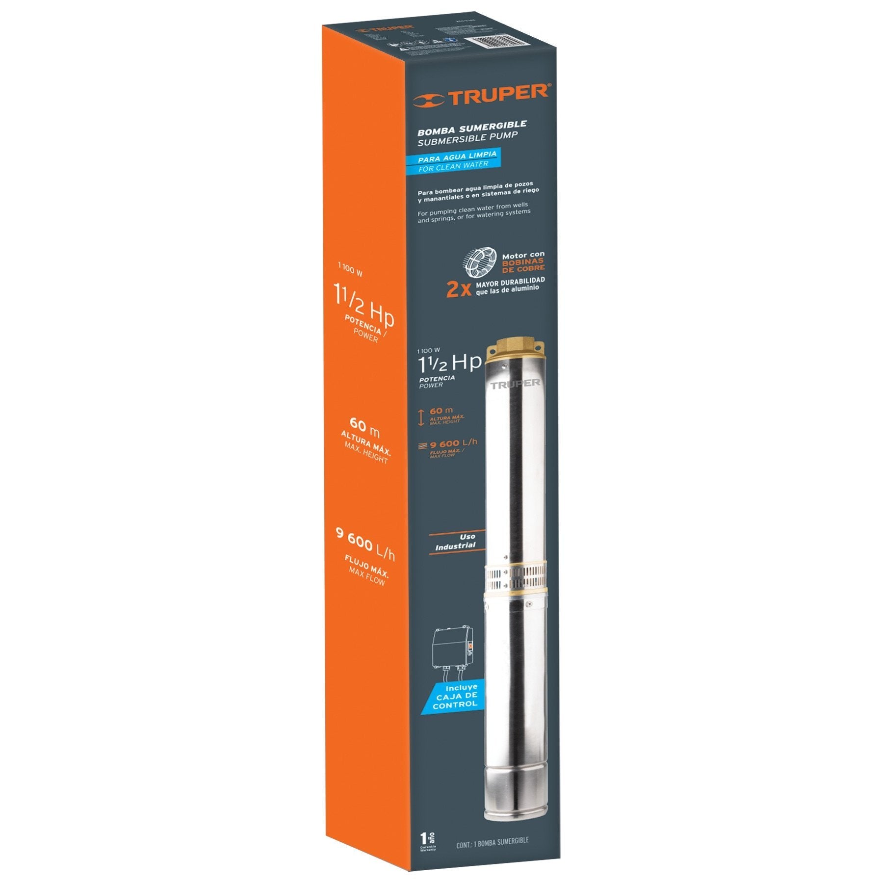 Bomba Sumergible Tipo Bala Para Agua Limpia 1-1/2HP, Truper