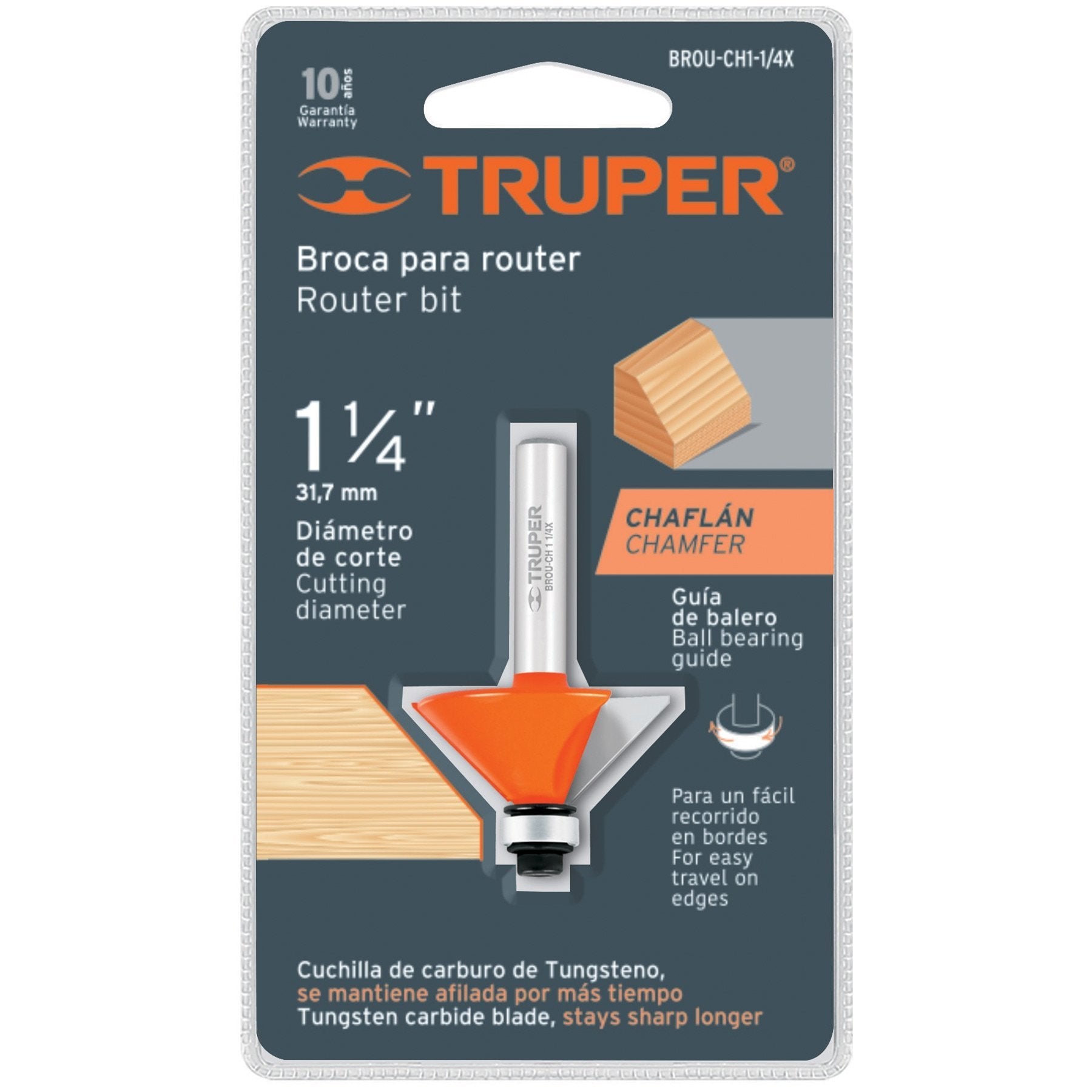 Broca Para Router, Chaflán, 1-1/4" Con Balero, Truper