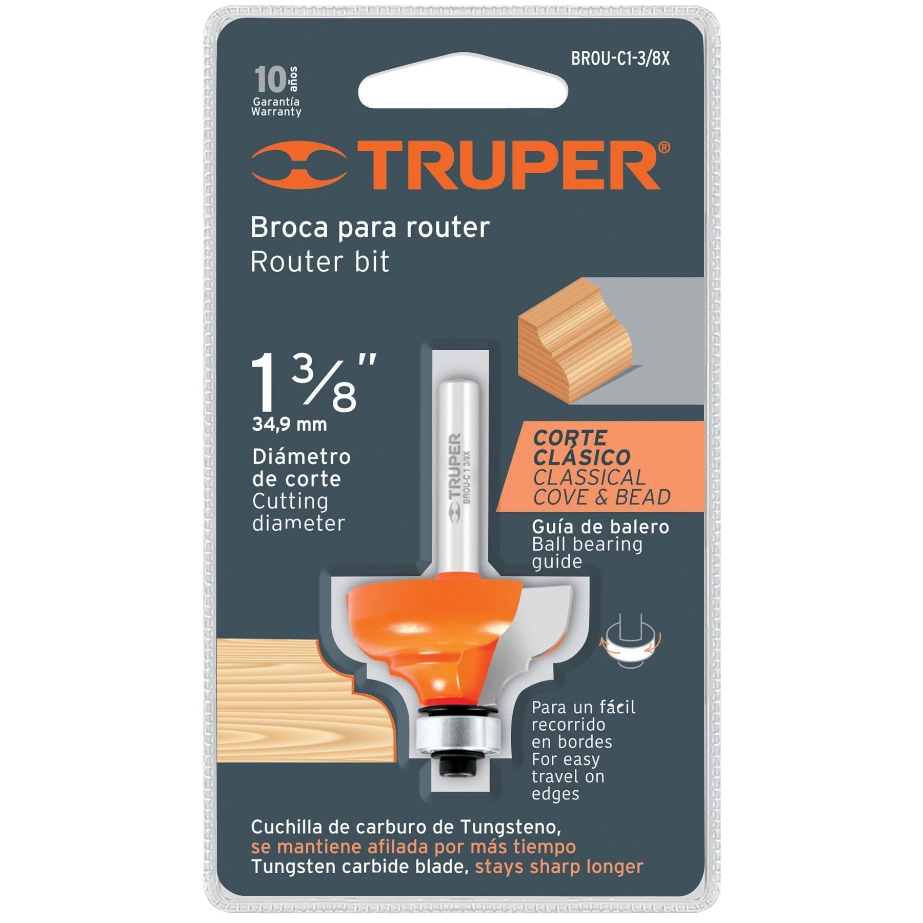 Broca Para Router, Clásica, 1-3/8" Con Balero, Truper