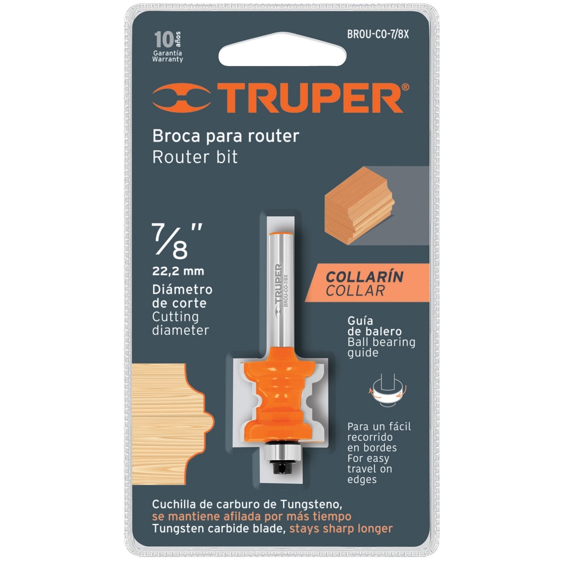 Broca Para Router, Collarín 7/8" Con Balero, Truper