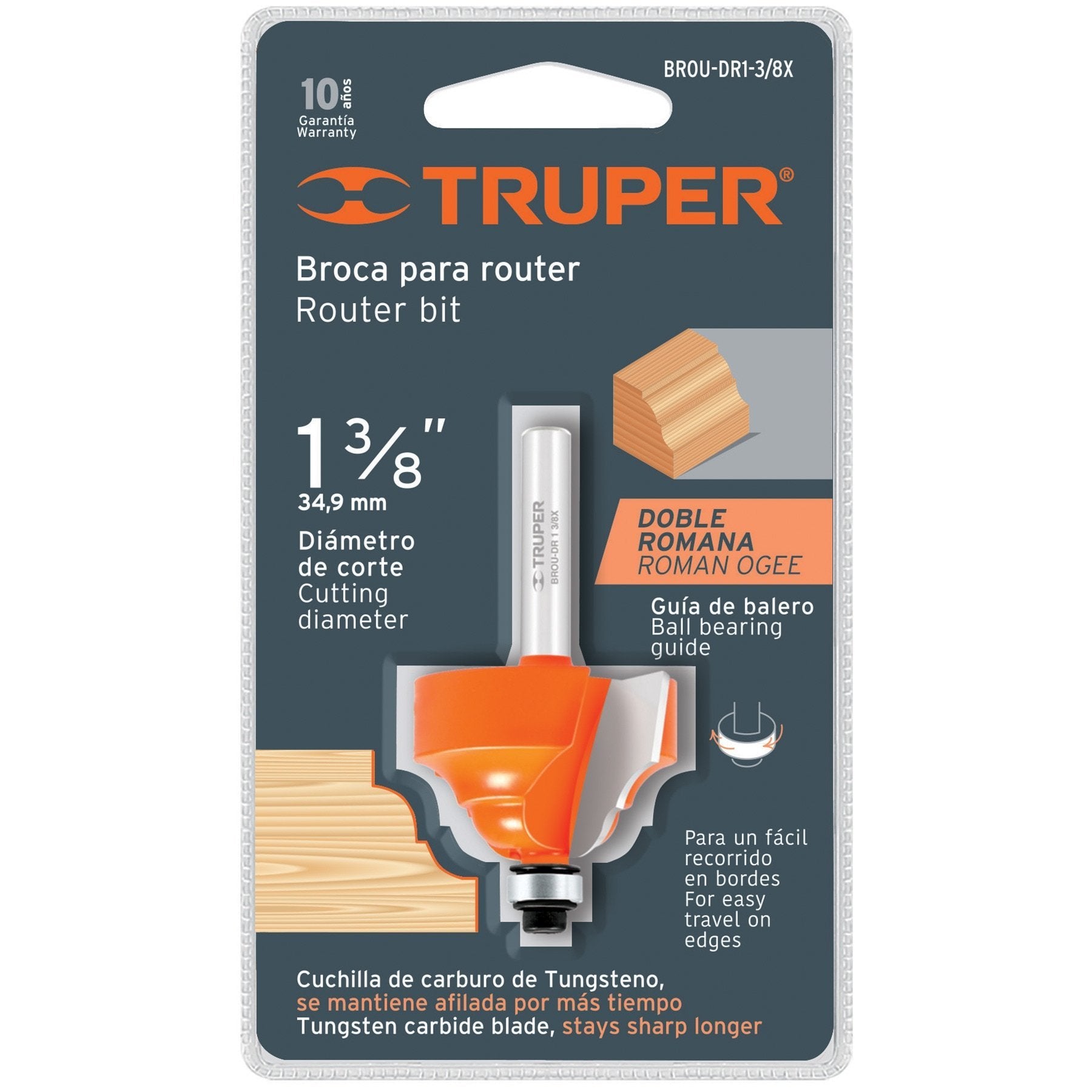 Broca Para Router, Doble Romana, 1-3/8", Con Balero, Truper