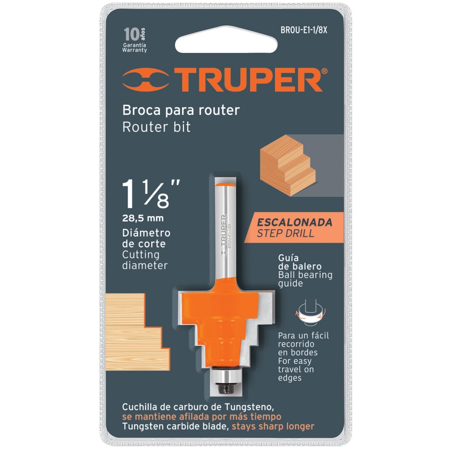 Broca Para Router, Escalonada 1-1/8", Con Balero, Truper