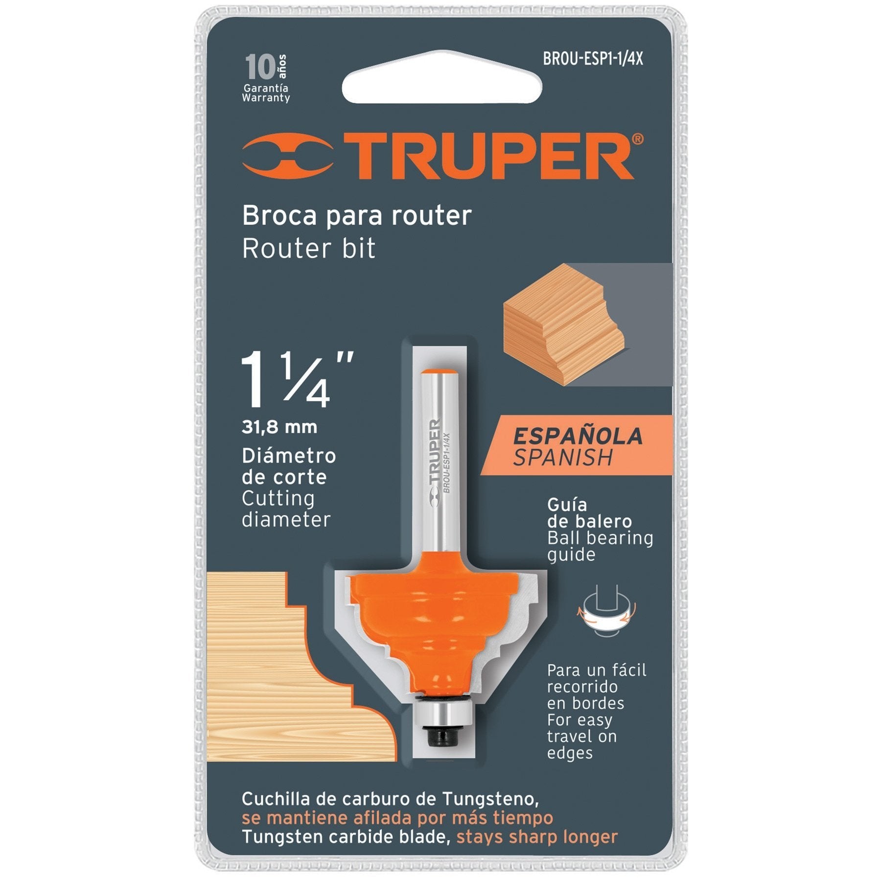 Broca Para Router, Española, 1-1/4"Con Balero, Truper