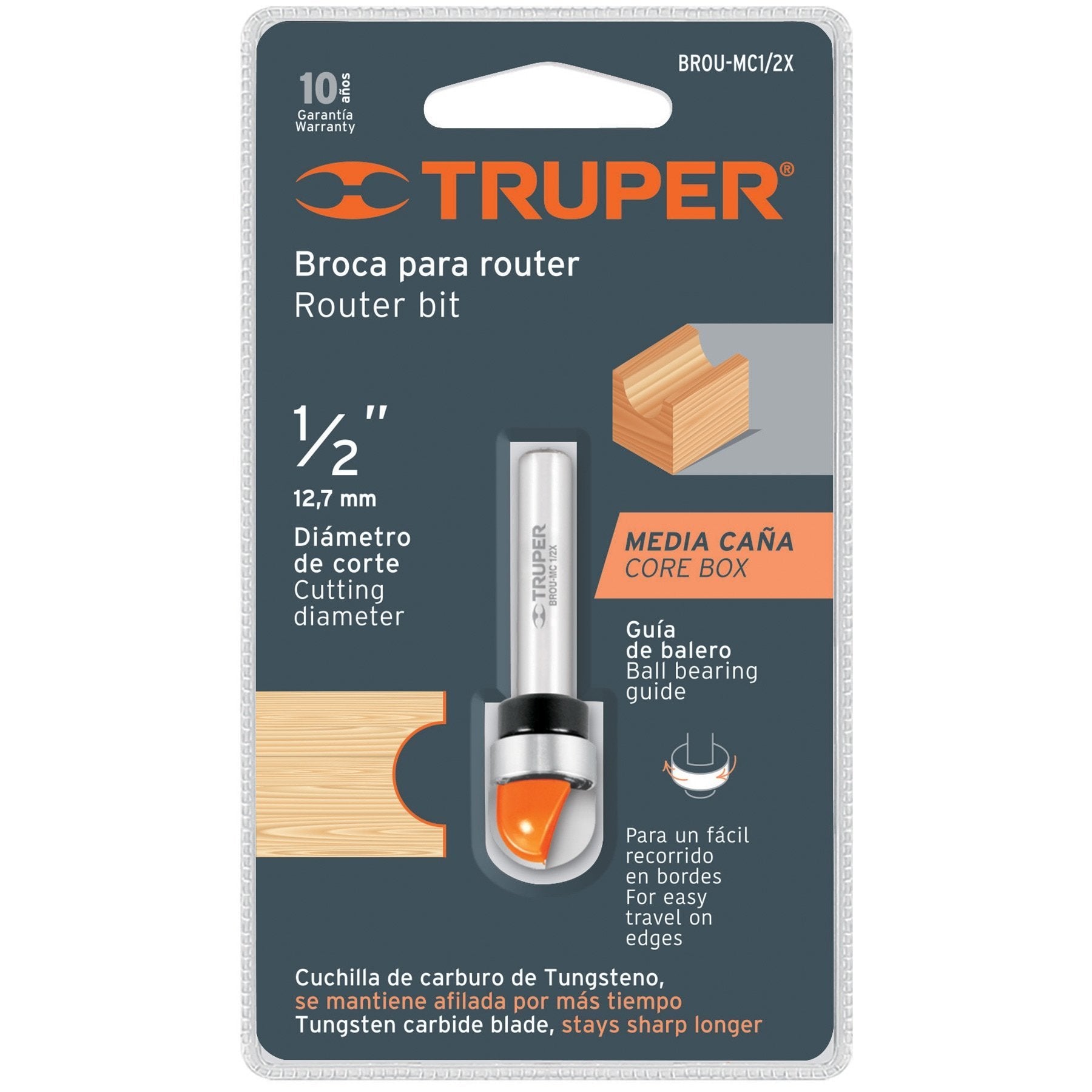 Broca Para Router, Media Caña, 1/2", Con Balero