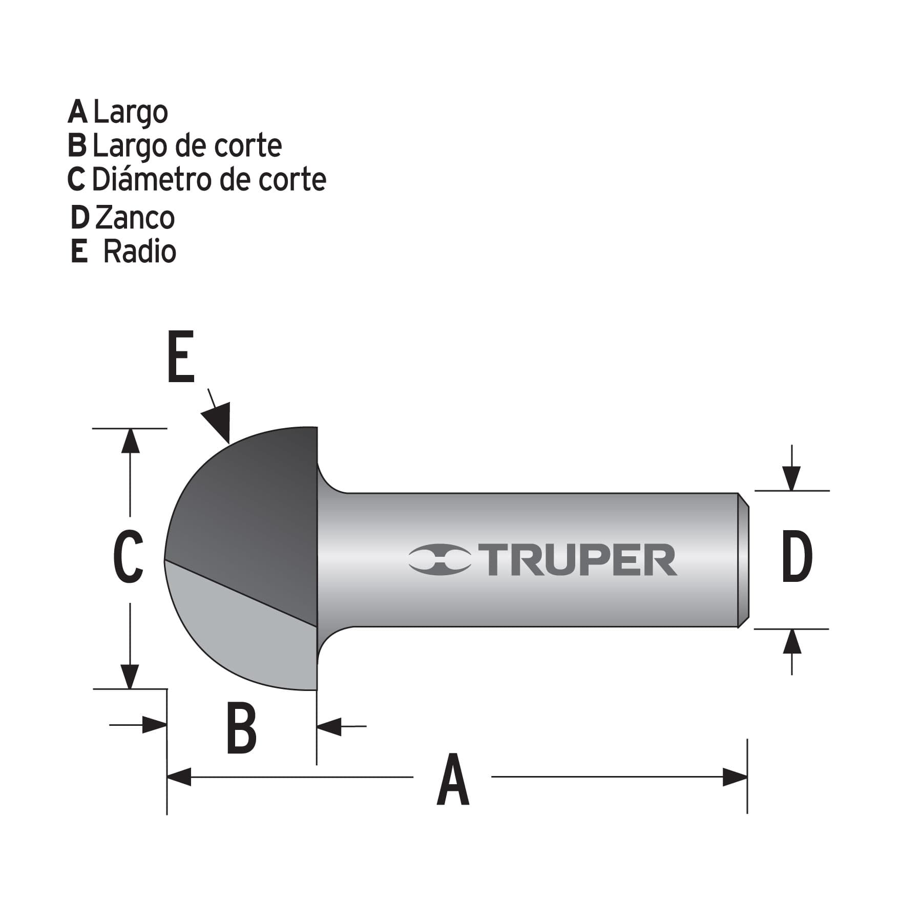 Broca Para Router, Media Caña, 3/4", Truper