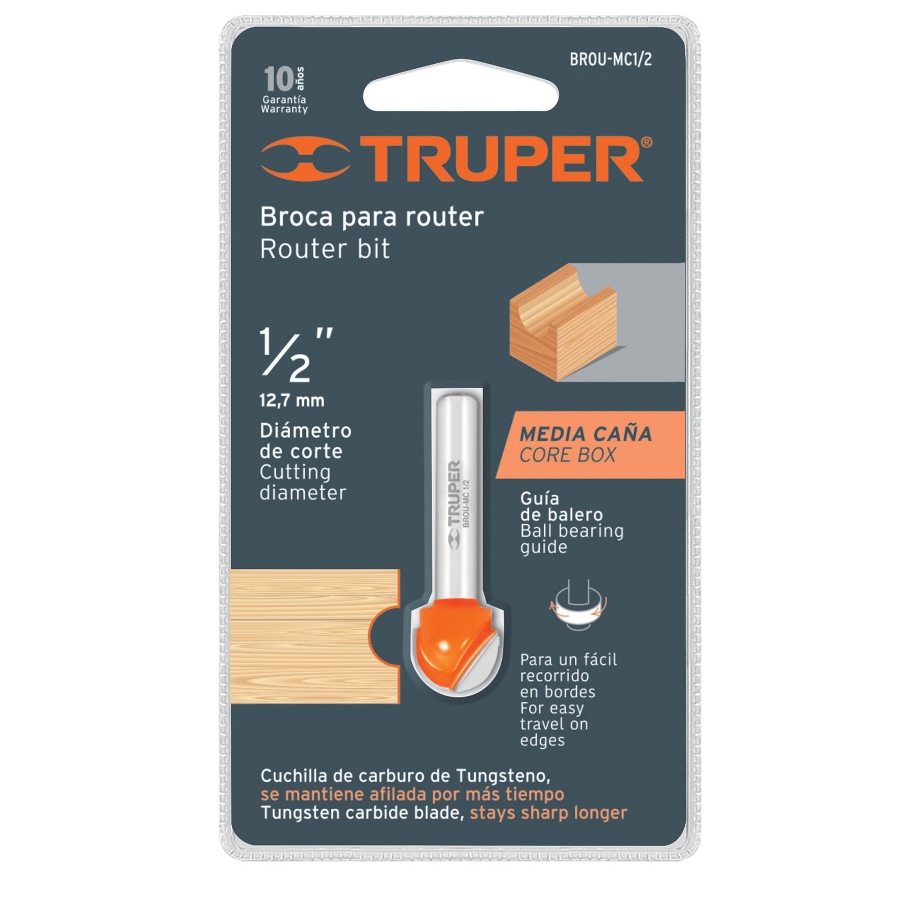 Broca Para Router, Media Caña, 9.5mm, Truper
