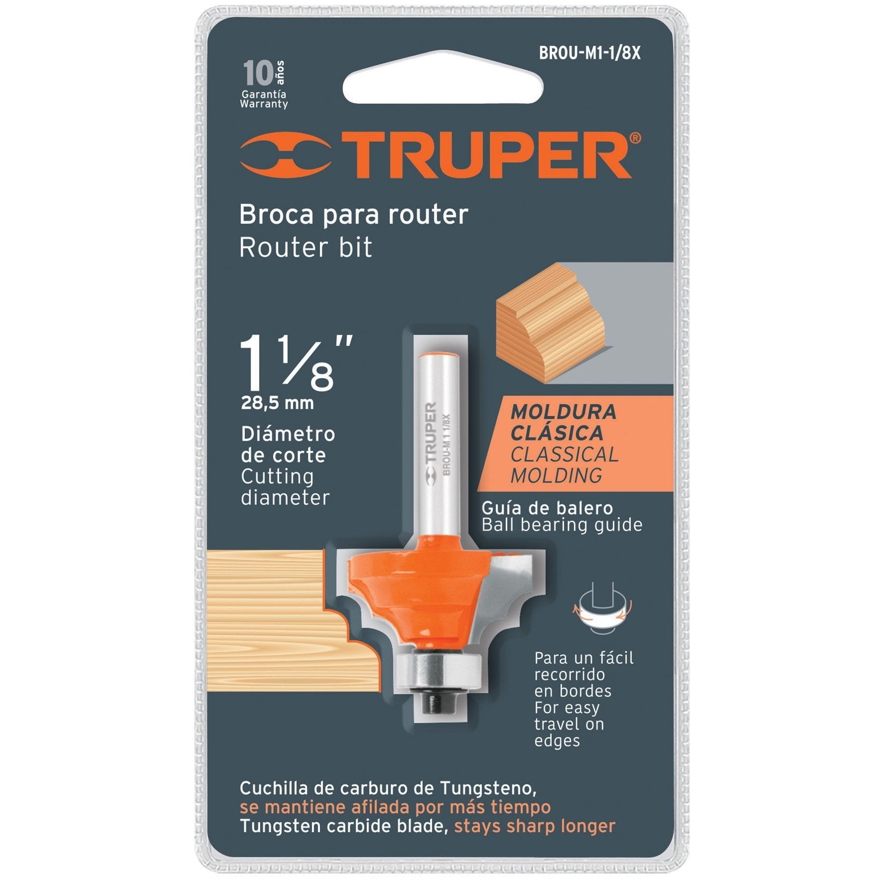 Broca Para Router, Moldura Clásica, 1-1/8" Con Balero, Truper