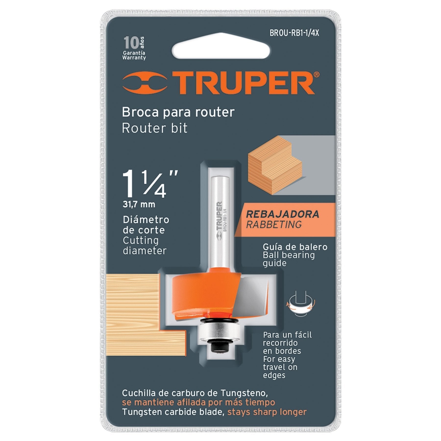 Broca Para Router, Rebajado, 1-1/4" Con Balero, Truper