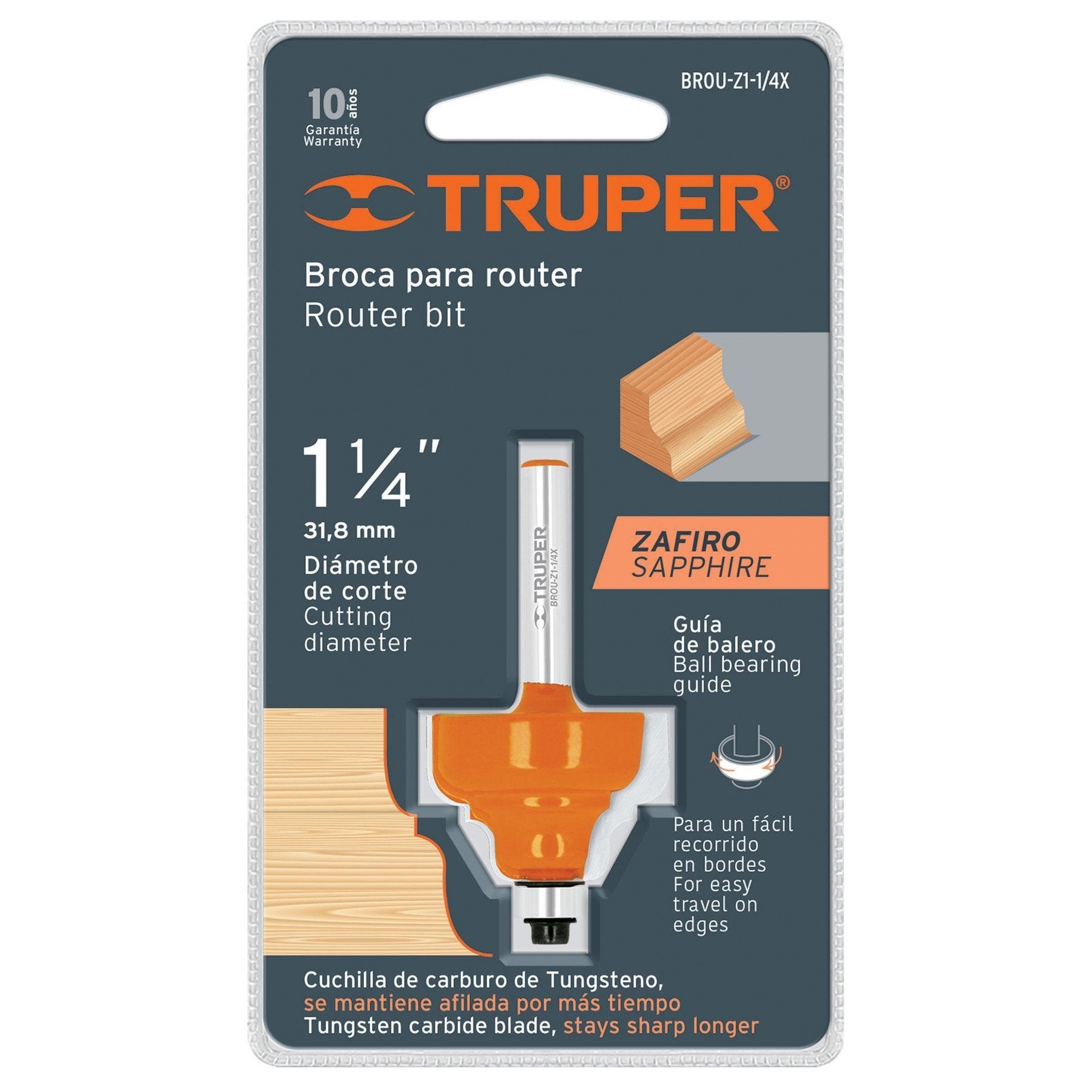 Broca Para Router, Zafiro, 1-1/4", Con Balero, Truper