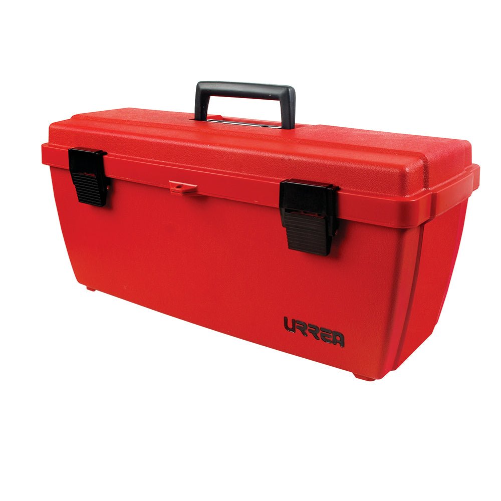 Caja portaherramientas plástica con broche plástico roja 14" x 7" x 5" Urrea - FERRETERÍA WITZI