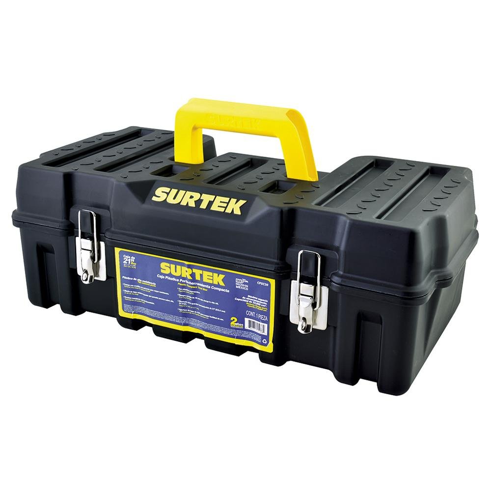 Caja Portaherramientas Plástico 21" Compacta Broche Metal, Surtek - FERRETERÍA WITZI