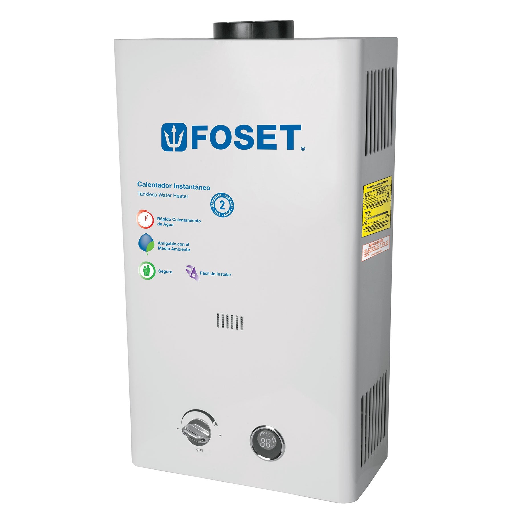 Calentador de paso instantáneo, 13L, gas LP, 2 servicios, Foset - FERRETERÍA WITZI