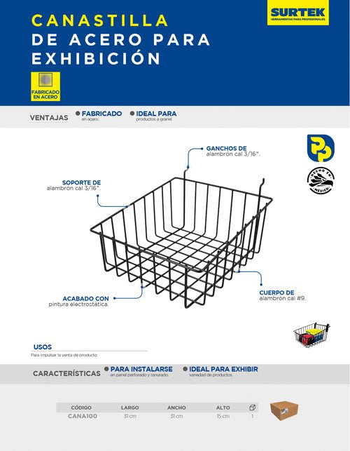 Canastilla de acero para Exhibición Surtek - FERRETERÍA WITZI
