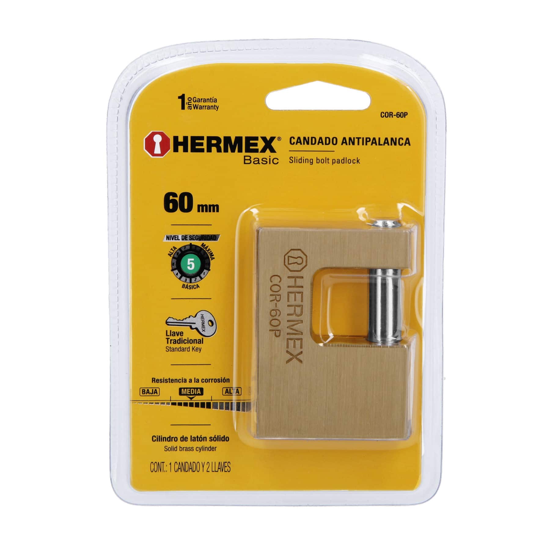 Candado Antipalanca , 60MM, Cuerpo De Latón, Hermex Basico. - FERRETERÍA WITZI