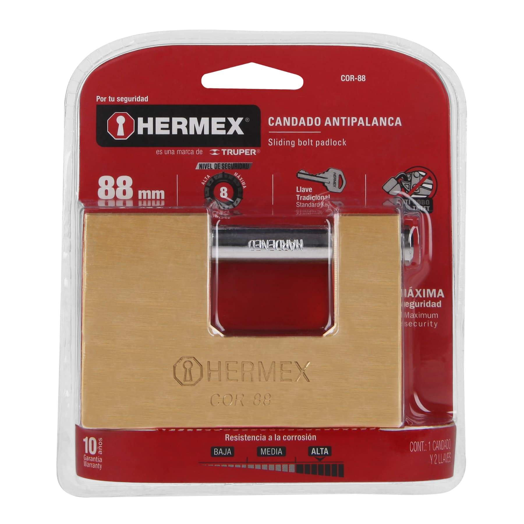 Candado Antipalanca , 88MM, Cuerpo De Latón Llave Tradicional Hermex - FERRETERÍA WITZI