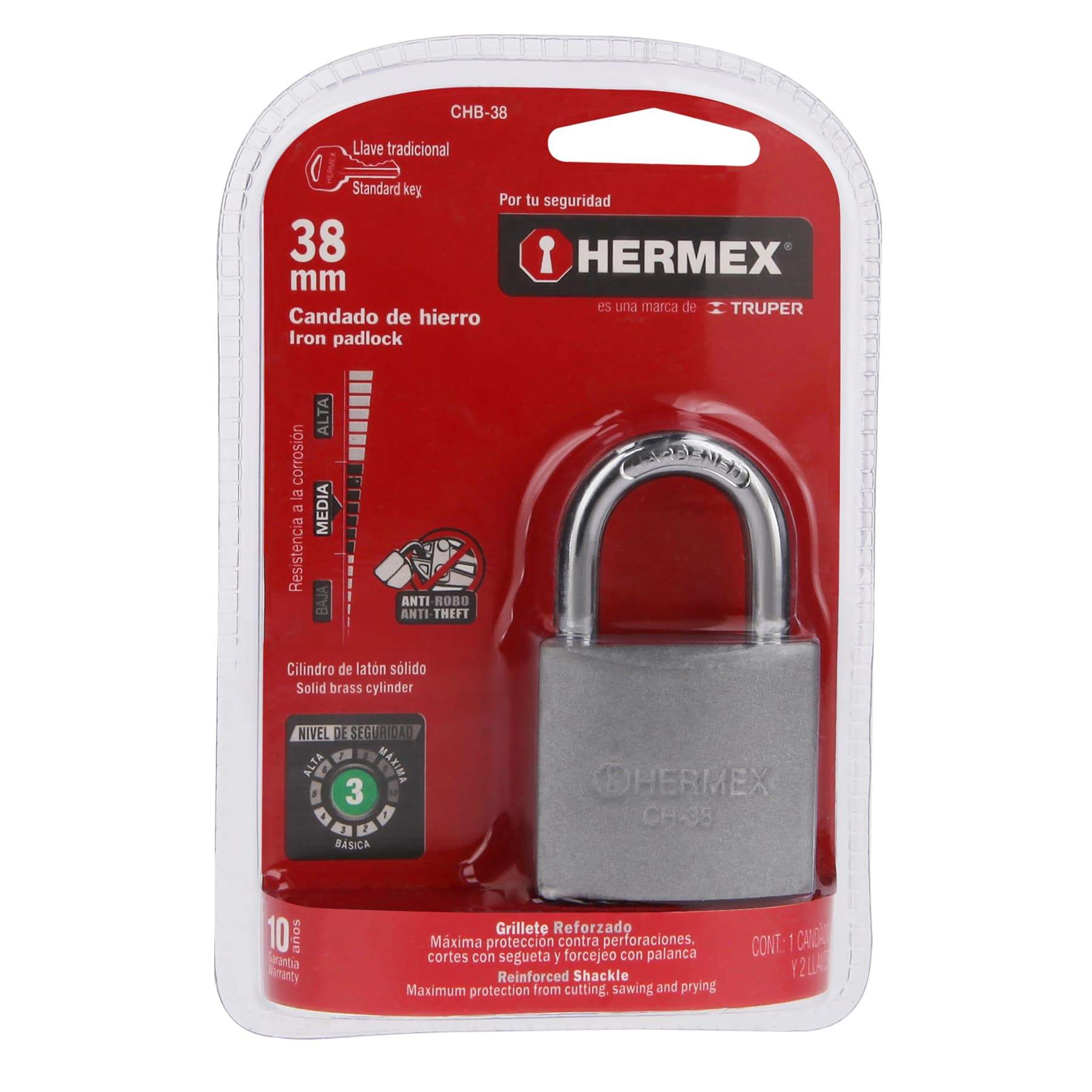 Candado De Hierro, 38MM, Gancho Corto, Hermex - FERRETERÍA WITZI