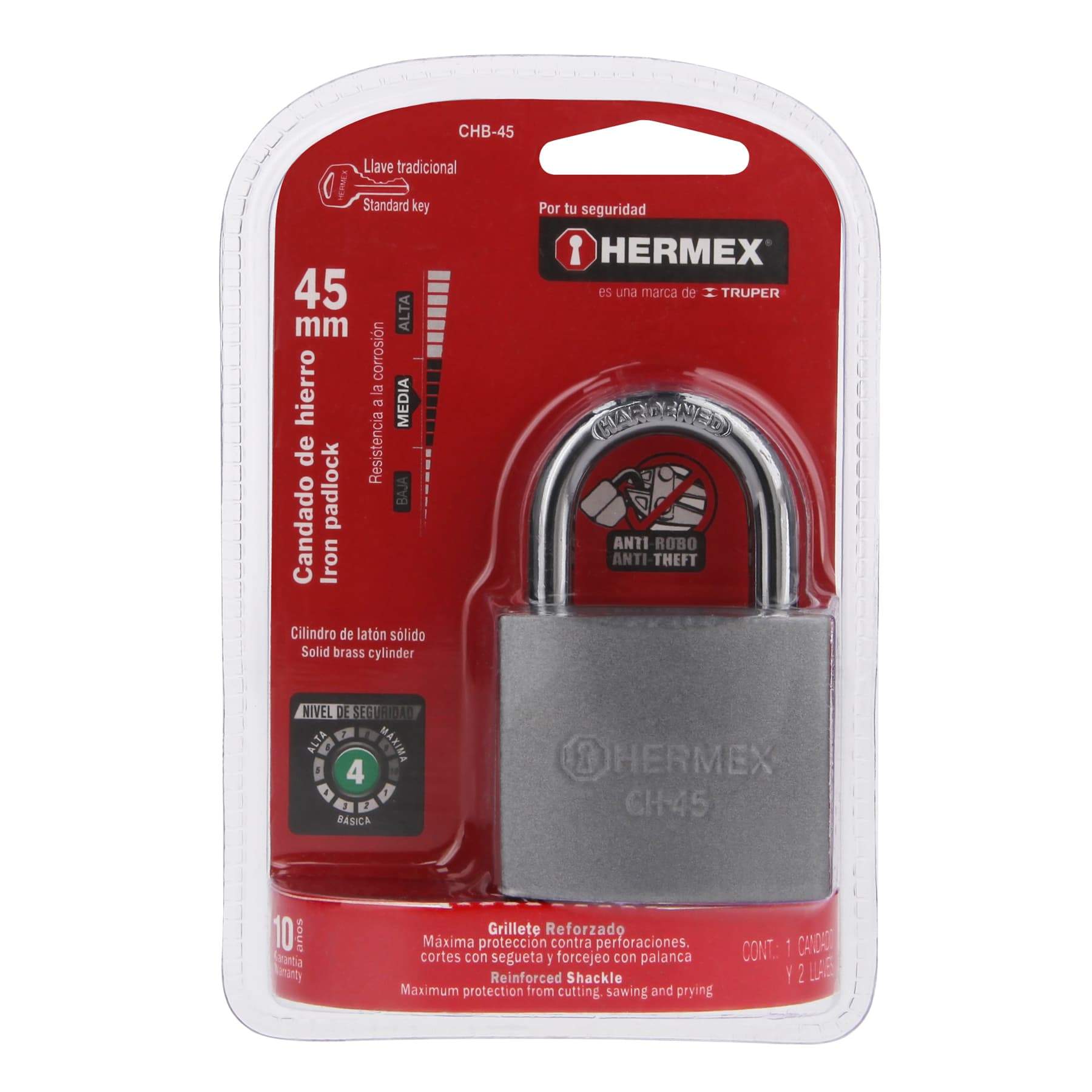 Candado De Hierro, 45MM, Gancho Corto, Hermex - FERRETERÍA WITZI