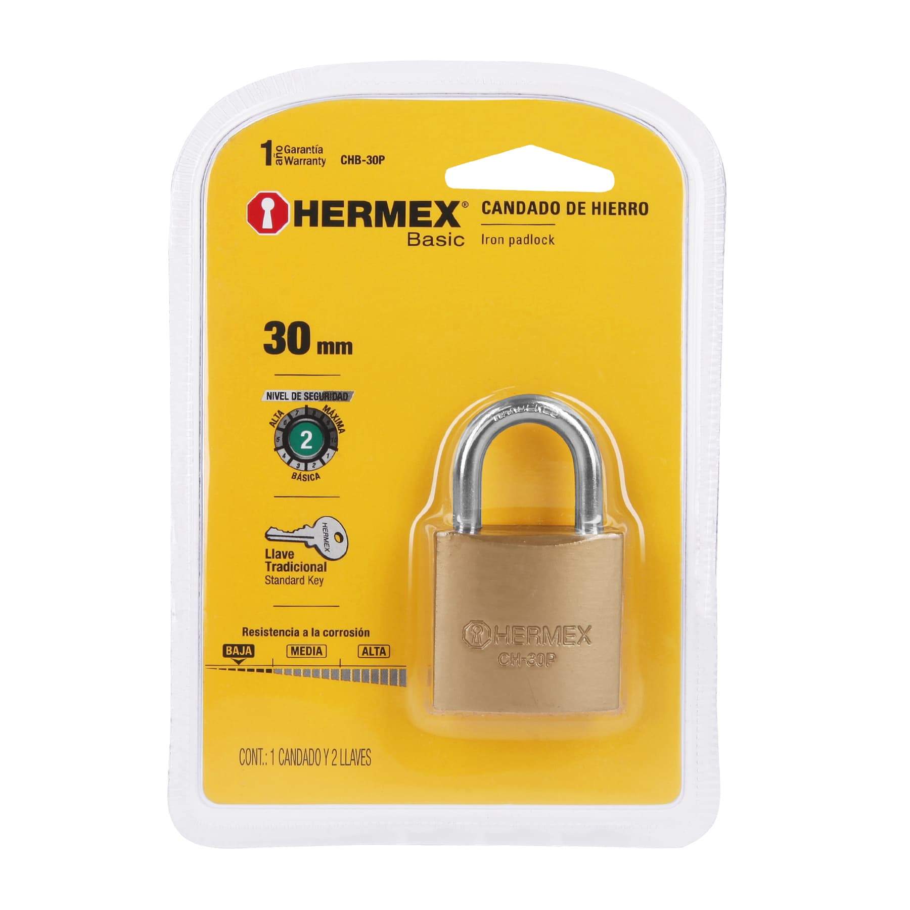Candado De Hierro , Color Latón, 30MM, Corto, Básico Hermex - FERRETERÍA WITZI