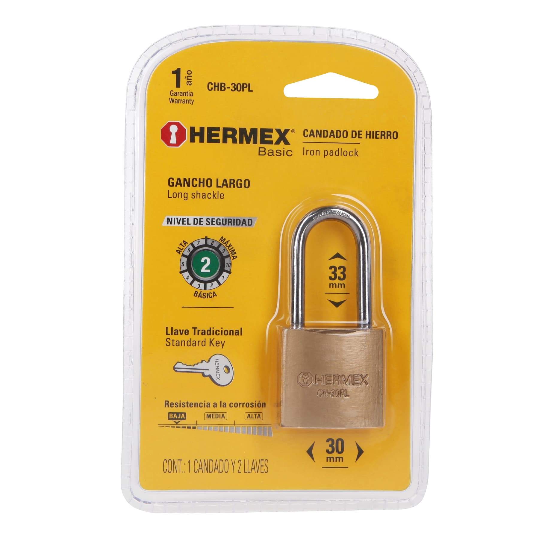 Candado De Hierro, Color Latón , 30MM, Largo, Blíster , Básico Hermex - FERRETERÍA WITZI