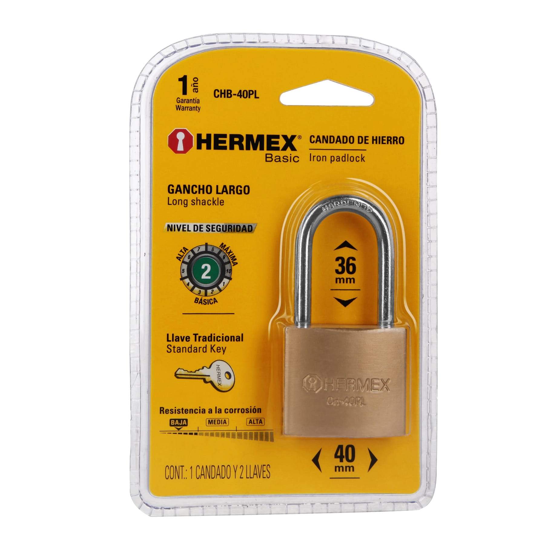 Candado De Hierro, Color Latón, 40MM, Largo, Básico Hermex - FERRETERÍA WITZI